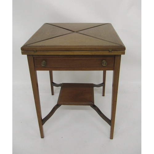 796 - An Edwardian mahogany inlaid envelope card table