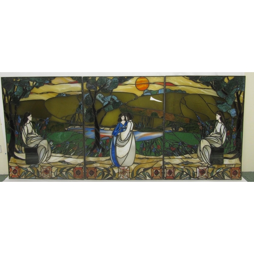 804 - A leaded glass triptych signed Glashaus 88