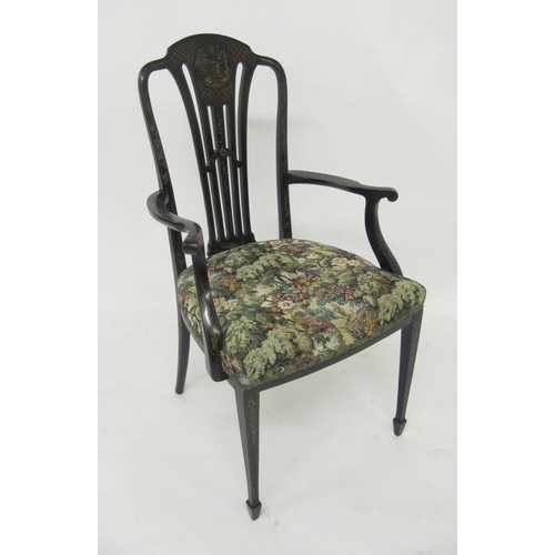 829 - An Edwardian japanned elbow chair