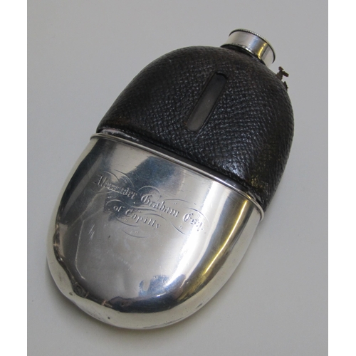 211 - A Victorian silver and glass hip flask