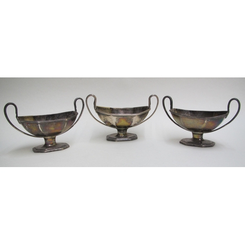 227 - Three silver octagonal two handled salt cellars