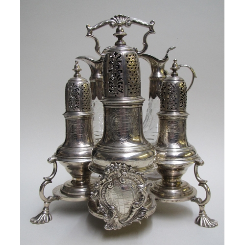 238 - A George III silver armorial cruet stand