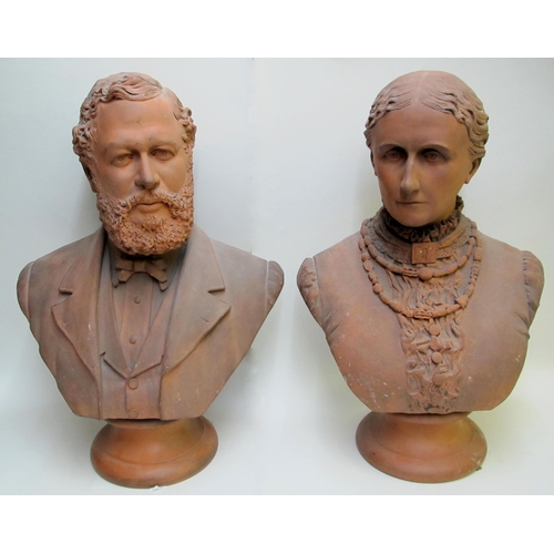 257 - A pair of 19th Century terracotta portrait busts of Mr & Mrs A.G.Barns Graham