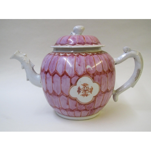 501 - A Chinese export famille rose and globular teapot and cover