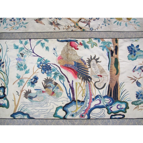 507 - A Chinese silk panel embroidered with metal threads