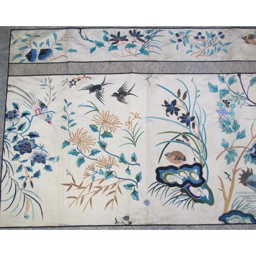 507 - A Chinese silk panel embroidered with metal threads