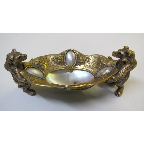 516 - A European brass and abalone shell bonbon dish