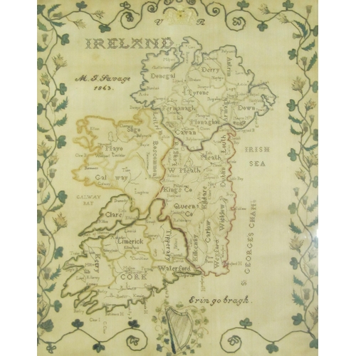 529 - An Irish silk embroidered panel of Ireland