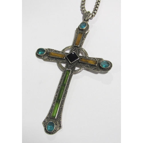 54 - A stone set silver cross pendant