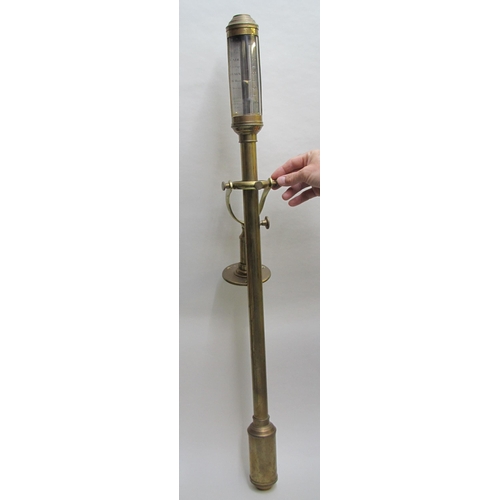 647 - A brass stick marine barometer and thermometer