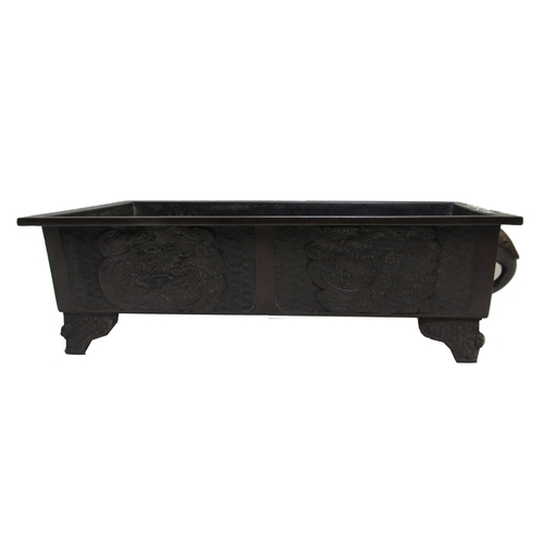 665 - A Chinese bronze rectangular two handled planter