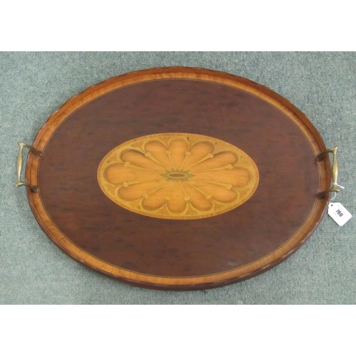 760 - An Edwardian mahogany inlaid oval serving tray