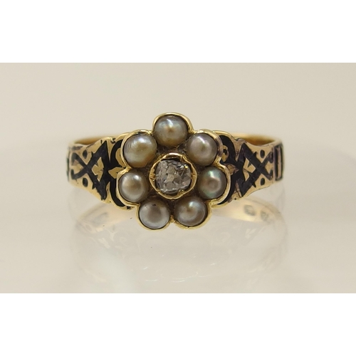 159 - A pearl and diamond mourning ring