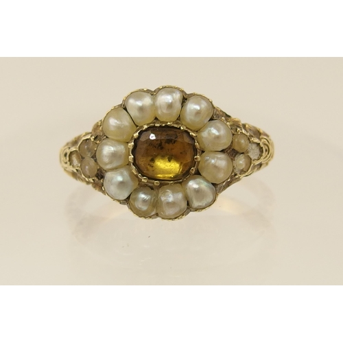 161 - A Victorian yellow gemstone and pearl ring