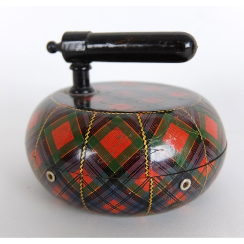 287 - A pair of Mauchline Tartan Ware thread holder curling stones