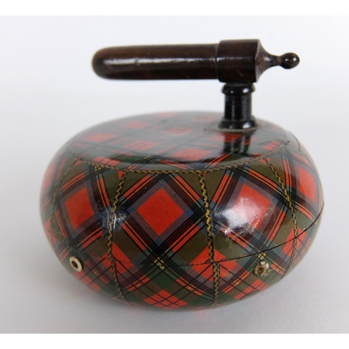 287 - A pair of Mauchline Tartan Ware thread holder curling stones