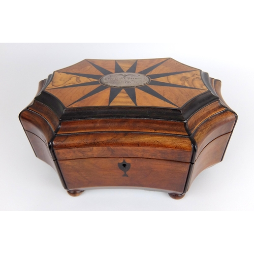 292 - A Victorian walnut hexagonal shaped tea caddy