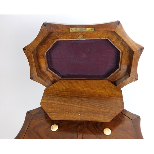 292 - A Victorian walnut hexagonal shaped tea caddy