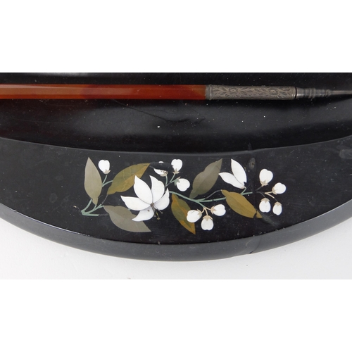 308 - A Victorian pietra dura black slate and marble ink stand