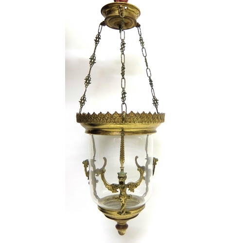 704 - A brass and glass hall lantern