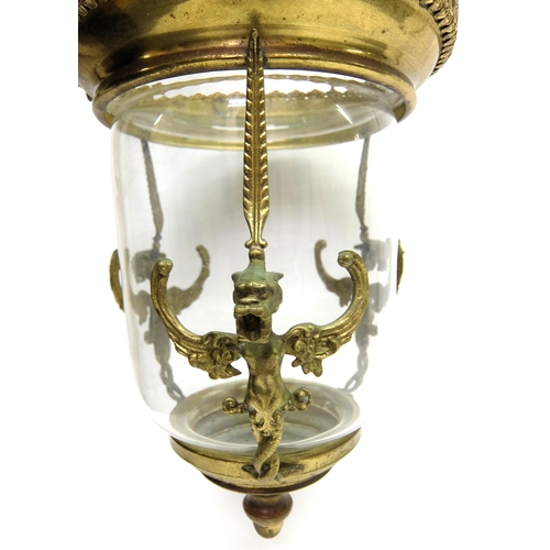 704 - A brass and glass hall lantern