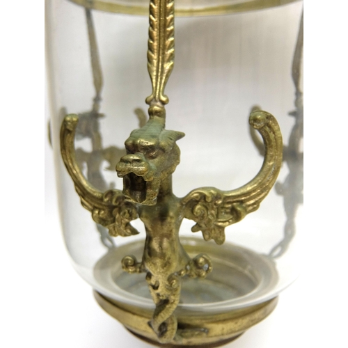 704 - A brass and glass hall lantern