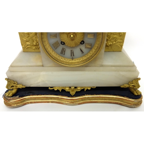 707 - A Japy Freres onyx and gilt metal mantle clock garniture