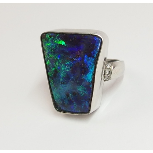 87 - A substantial black boulder opal ring