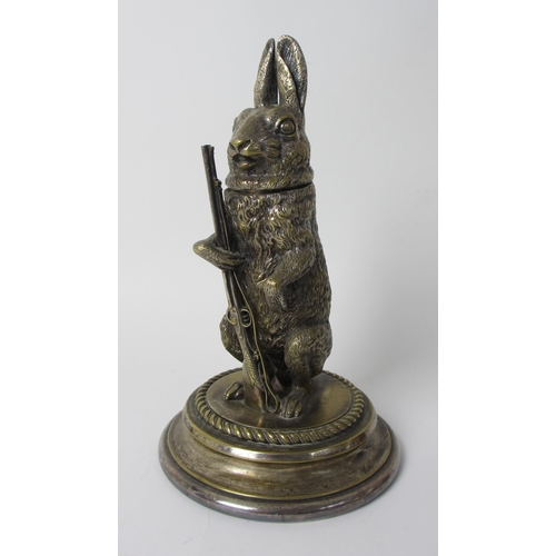 178 - A plated novelty desktop inkstand modelled as a hare