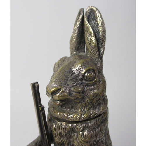 178 - A plated novelty desktop inkstand modelled as a hare