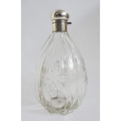 179 - A large silver topped glass scent bottle