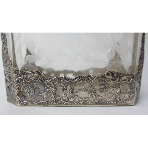 180 - A Continental silver overlaid etched glass decanter