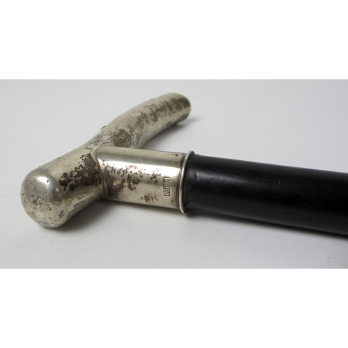 188 - A Chinese silver handled ebony walking cane