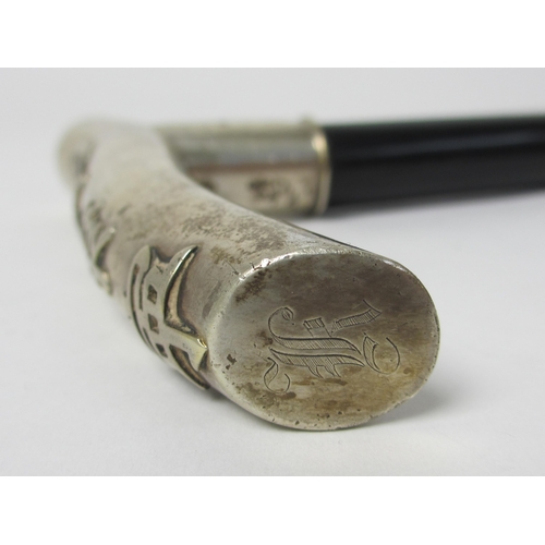 188 - A Chinese silver handled ebony walking cane