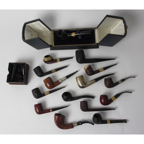 211 - A Dunhill Briar shell pipe with 18ct gold and diamond set band