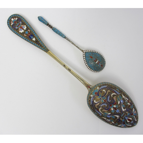 212 - A Russian silver gilt and cloisonne enamel table spoon