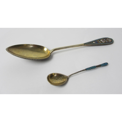 212 - A Russian silver gilt and cloisonne enamel table spoon