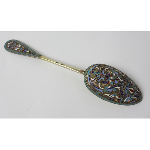 212 - A Russian silver gilt and cloisonne enamel table spoon