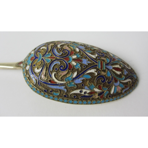 212 - A Russian silver gilt and cloisonne enamel table spoon