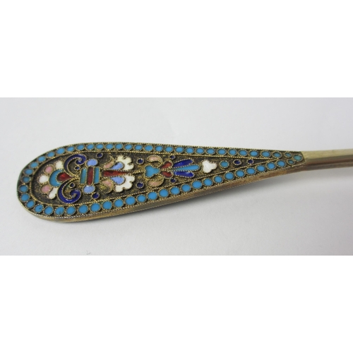 212 - A Russian silver gilt and cloisonne enamel table spoon