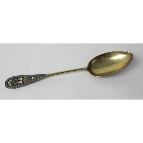 212 - A Russian silver gilt and cloisonne enamel table spoon