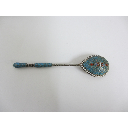 212 - A Russian silver gilt and cloisonne enamel table spoon