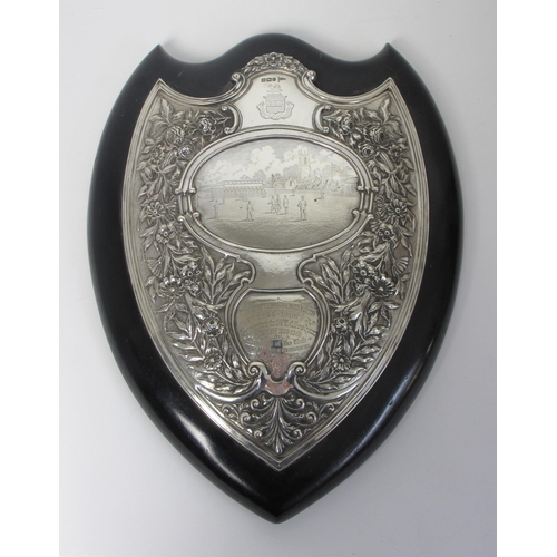 227 - A silver mounted Cricket Club shield