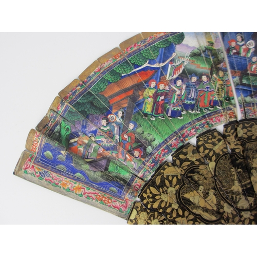 586 - A Chinese export painted and lacquered fan