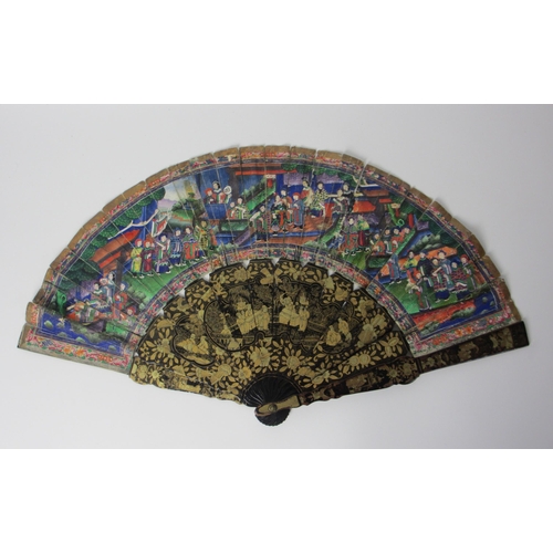 586 - A Chinese export painted and lacquered fan