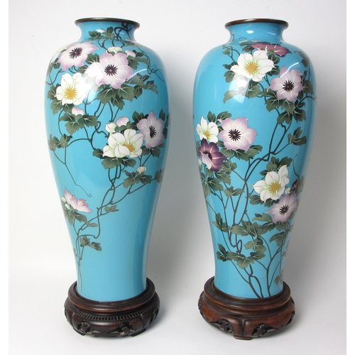 595 - A pair of Japanese cloisonne baluster vases