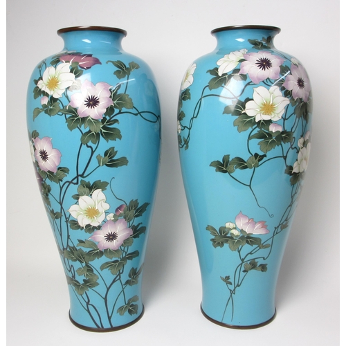 595 - A pair of Japanese cloisonne baluster vases