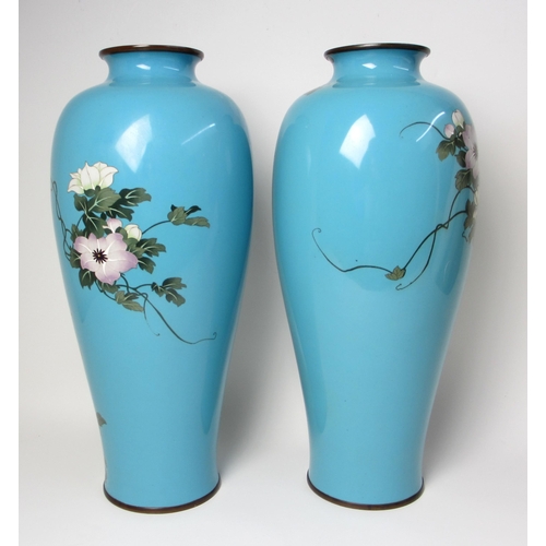 595 - A pair of Japanese cloisonne baluster vases