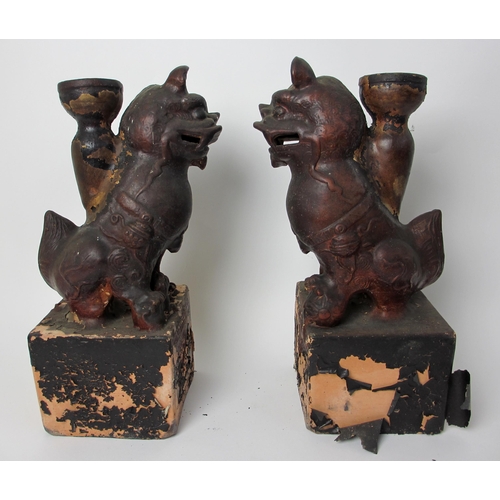 600 - A pair of painted terracotta joss stick holders