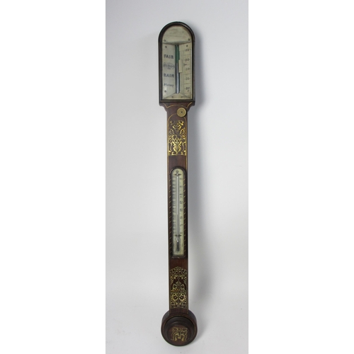 650 - A mahogany stick barometer and thermometer